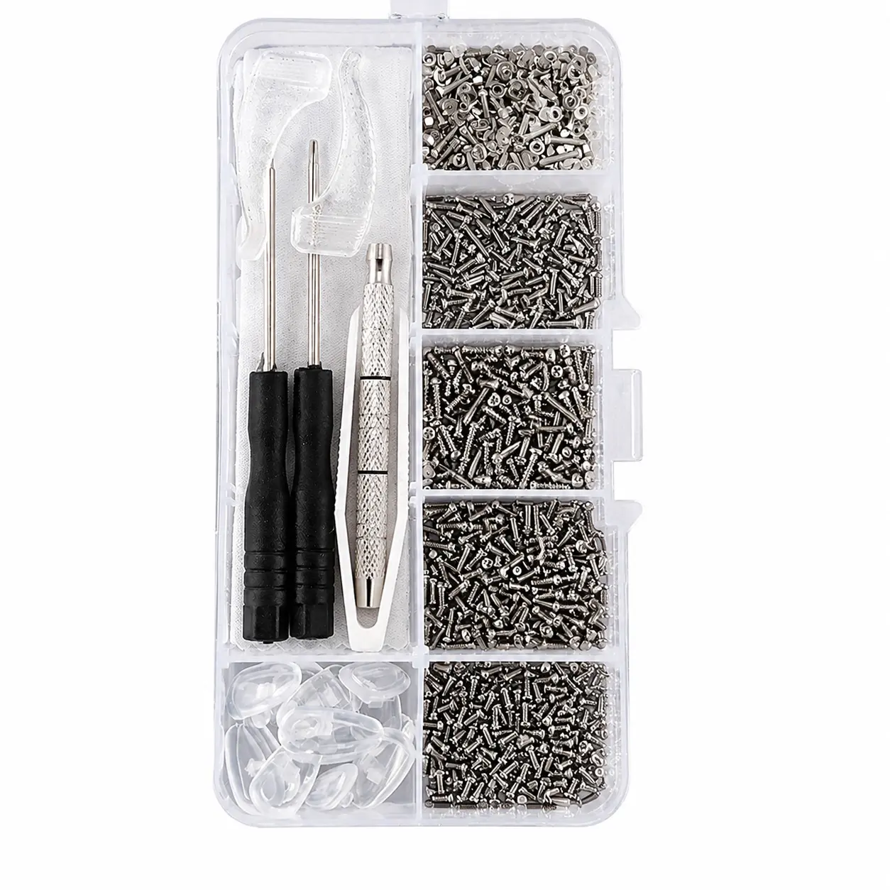 Precision Eyeglass Repair Kit with Mini Screwdriver, Replacement Nose Pad Screws, Silicone Cushion Pads, and Fine-Tipped Tools for Metal and Plastic Frames – Compact Maintenance Set for Opticians and Home Use