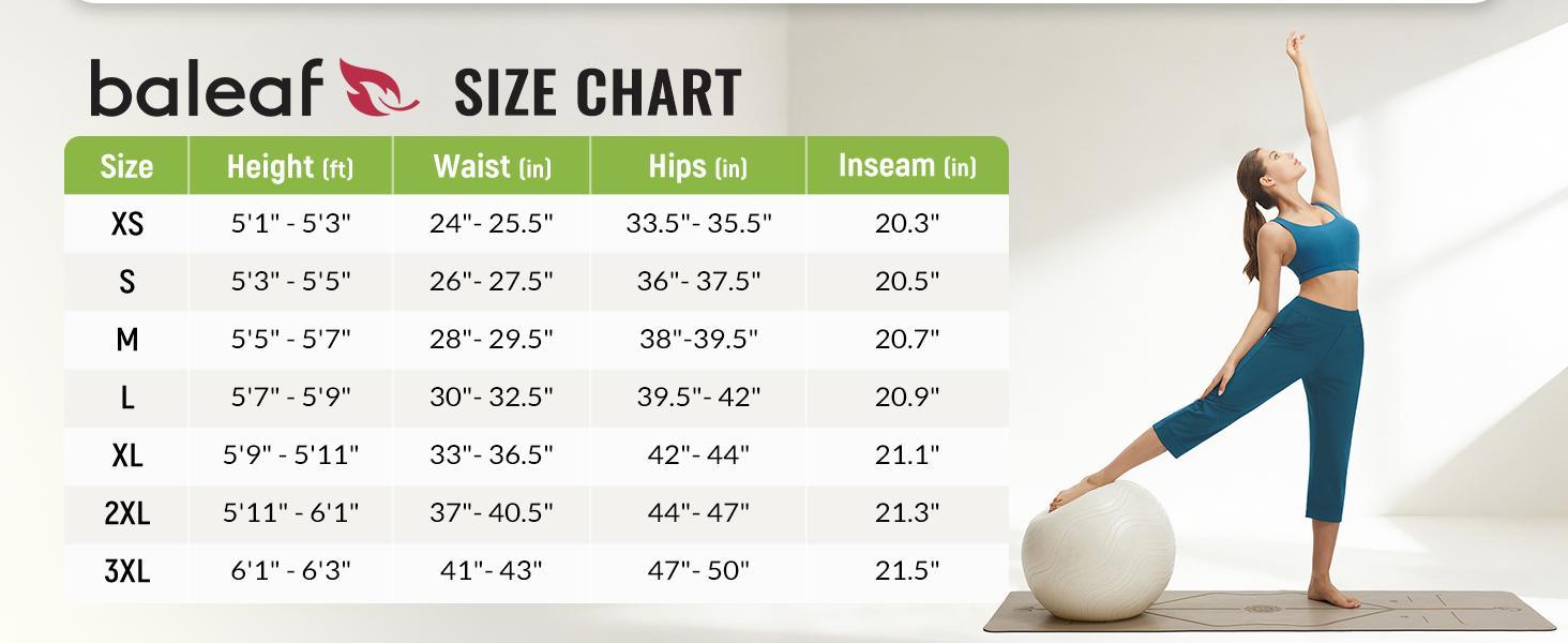 baleaf Womens Capri Pants High Waisted Straight Leg Yoga Capris Leggings with Pockets Crop Workout 21" Summer Pants