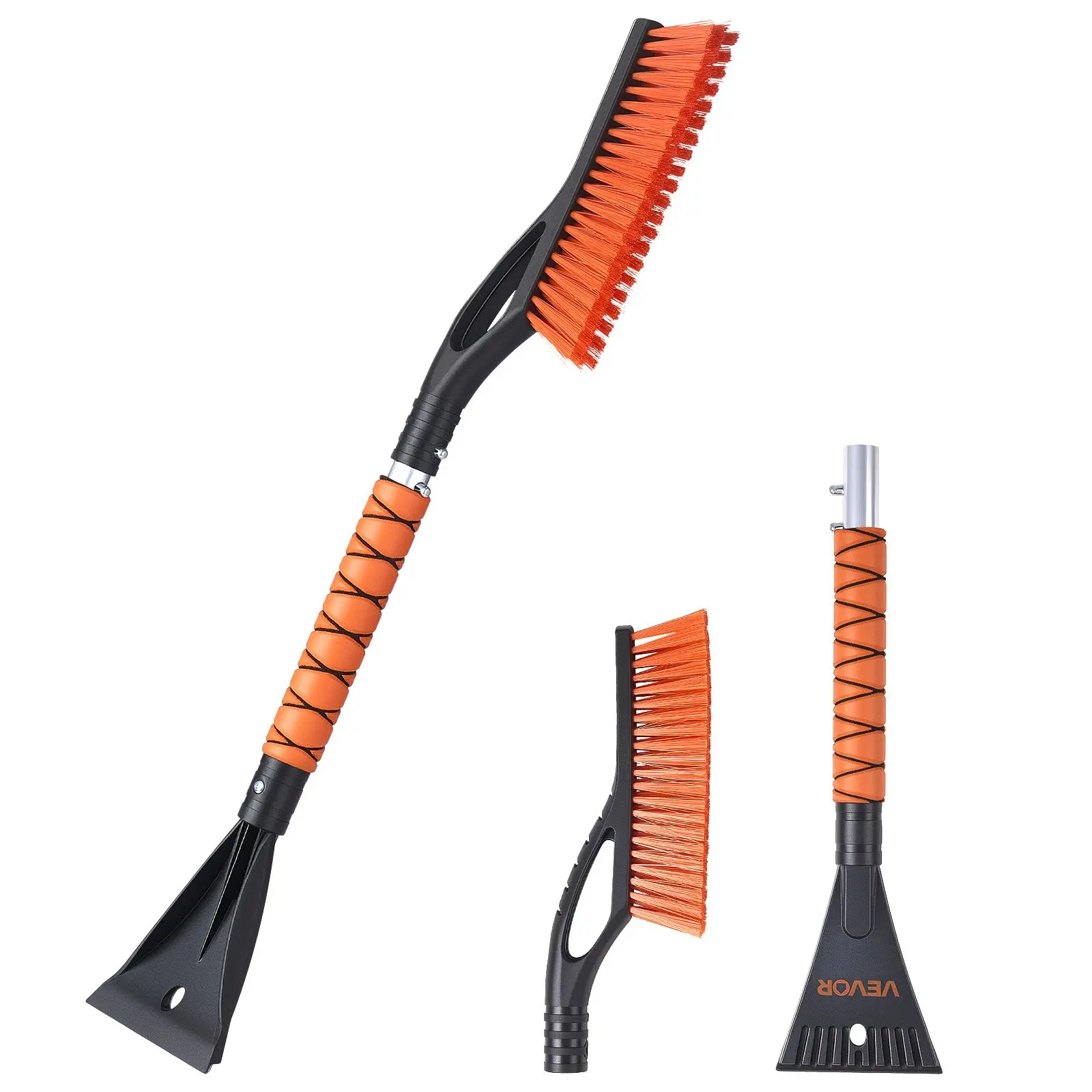 VEVOR Snow Brush and Ice Scrapers for Car Windshield, 27-inch Aluminum Snow Scraper Removal Tool with Foam Grip Scratch-Free Bristles, Detachable and Easy-to-Carry for Cars, Trucks, SUVs, RVs