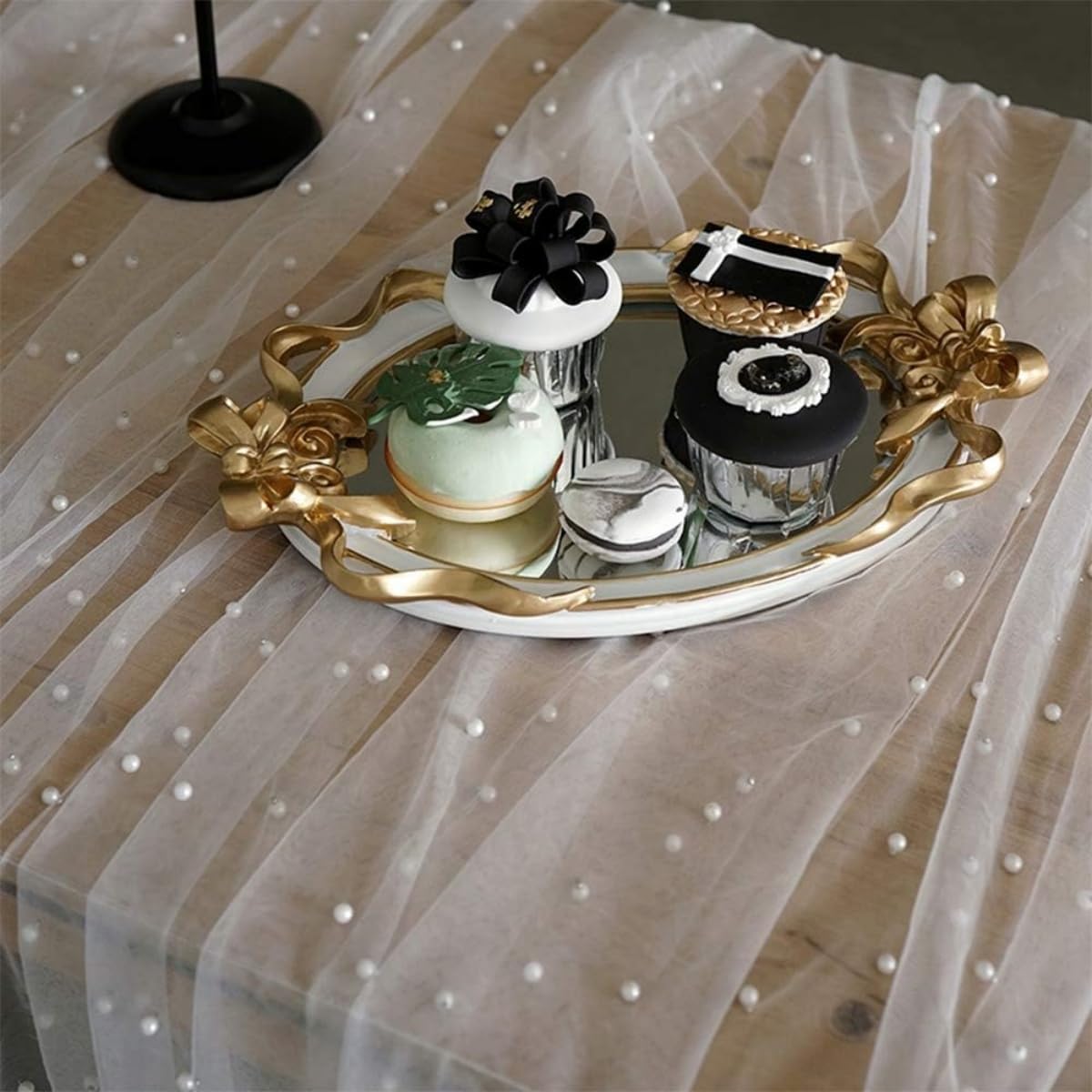1pcs Pearl Decor Tablecloth, Wedding Pearl Sheer Tablecloth, Party Decoration, Chair Streamers, Event Backdrop, Bridal Shower Decor, Wedding Table Runner