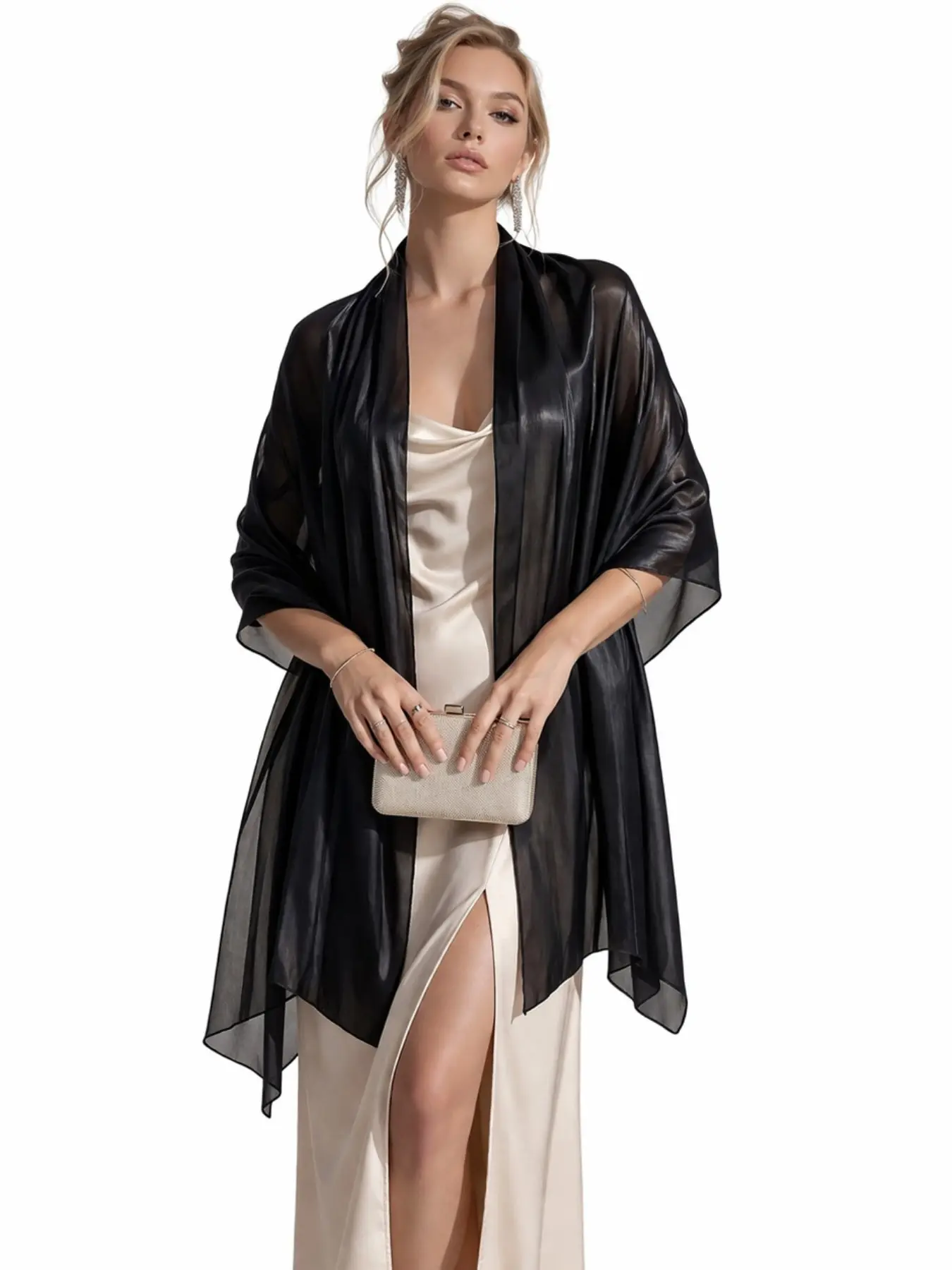 Elegant Satin Shawl Evening Gown, Perfect for Parties and Weddings, Long Scarf Accessory, Western Style Bridal Attire, Fashion Shawl, Dress Shawl