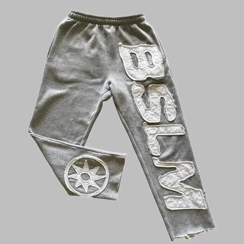 2025 Men's Autumn Winter New Sweatshirt Personality  Style High  Hip Hop Letter Embroidery Fashion Casual Pants Unisex Menswear Trouser Grey Sweatpant Activewear Athletic Sport Sportswear Summer street