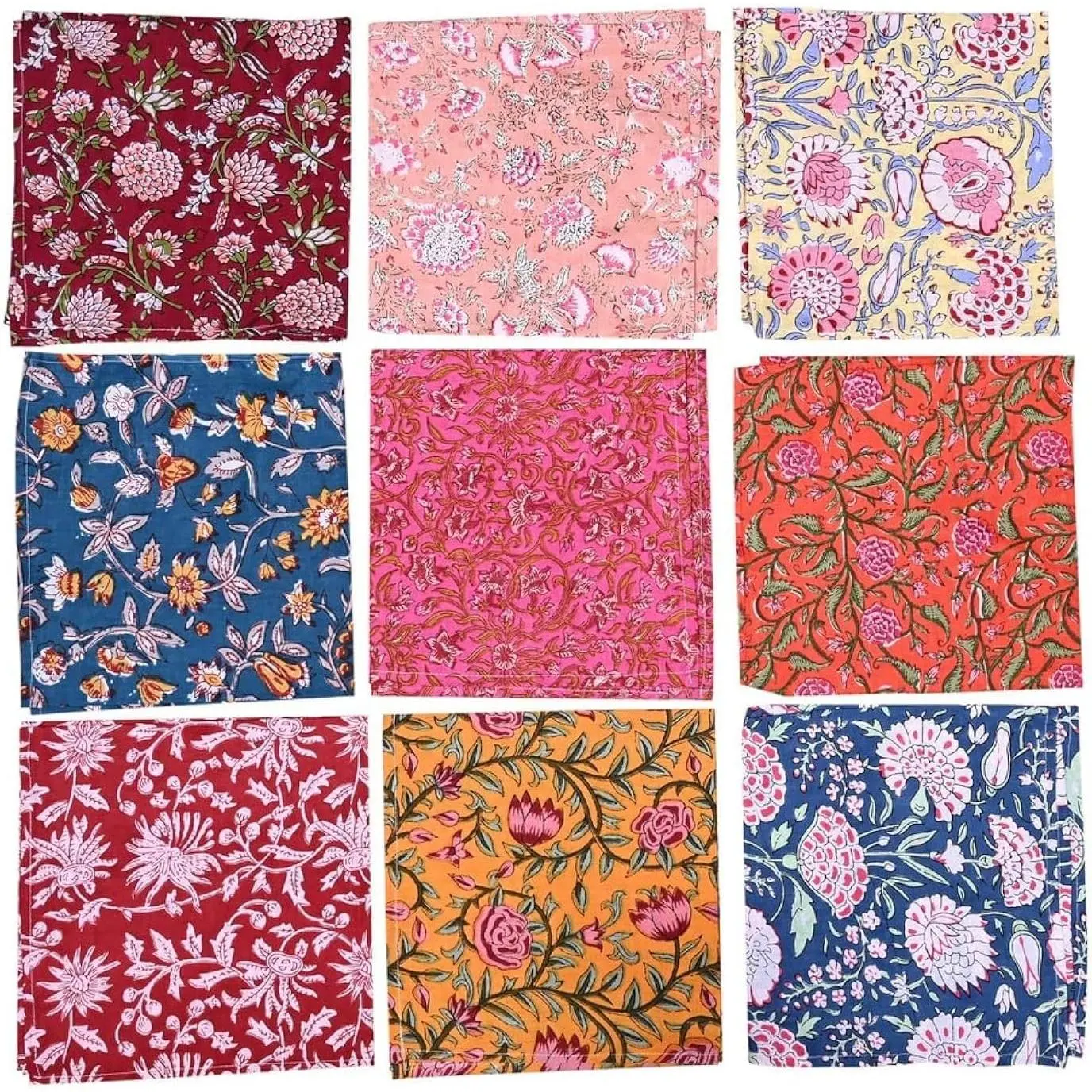10 Pc Mix Lot 100% Cotton Hand Block Print Handmade 16x16 Inch Jaipuri Printed Multicolor Dining Table Cloth