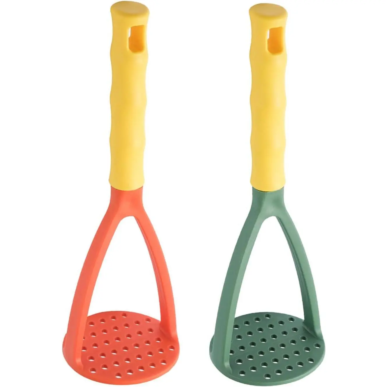 4pcs Potato Masher Manual Masher Kitchen Masher Non-Scratch Nonstick Potato Pumpkin Ricer Smasher Kitchen Tools for Bean, Root Vegetables, Fruits, Baby Food, Avocado potato masher (Green+Orange)