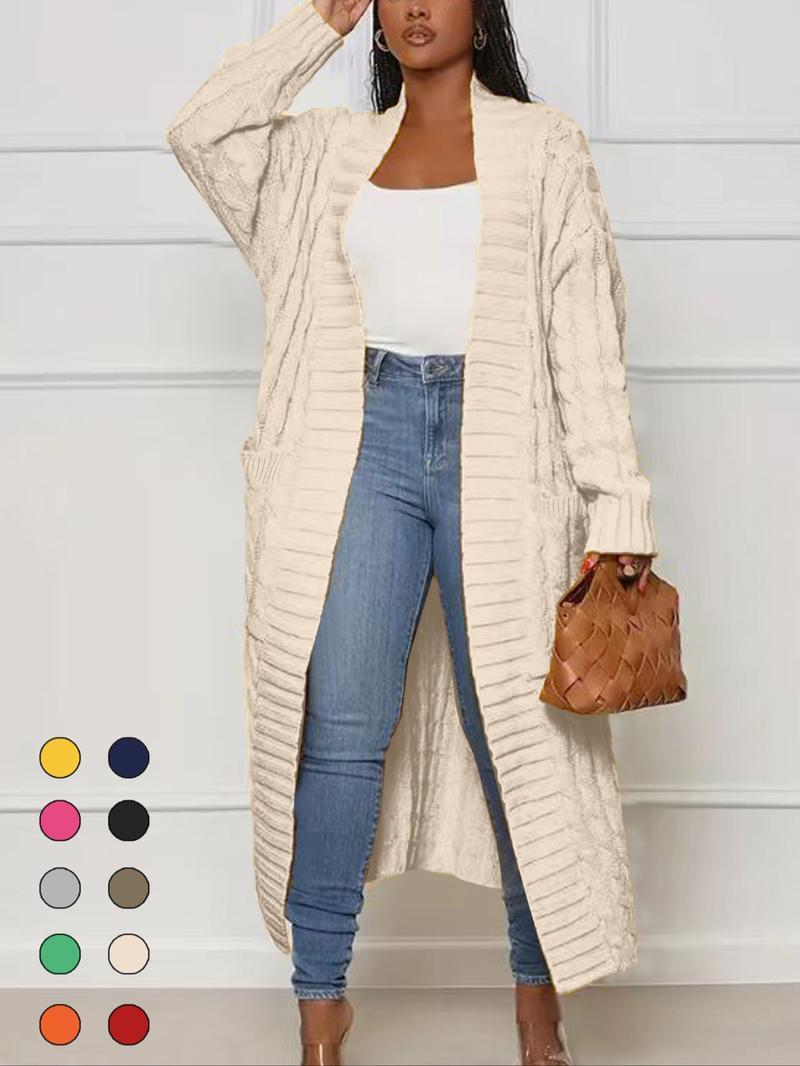 Women's Solid Color Textured Drop Shoulder Pocket Longline Cardigan, Casual Open Front Long Sleeve Knitwear for Fall & Winter, Women's Knit Clothing for Daily Wear, Lady Baggy Cardigans for Women, Womenswear, Casual Knit Top Women's Solid Color Textured Drop Shoulder Pocket Longline Cardigan, Casual Open Front Long Sleeve Knitwear for Fall & Winter, Women's Knit Clothing for Daily Wear, Lady Baggy Cardigans for Women, Womenswear, Casual Knit Top