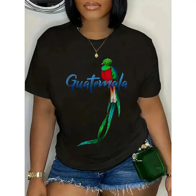 Vintage   logo   Distressed Guatemala Quetzal National Bird Graphic Unisex 100% Cotton T-Shirt, Round Neck Short Sleeve Retro Streetwear Casual Top For Latino Daily Holiday Wear