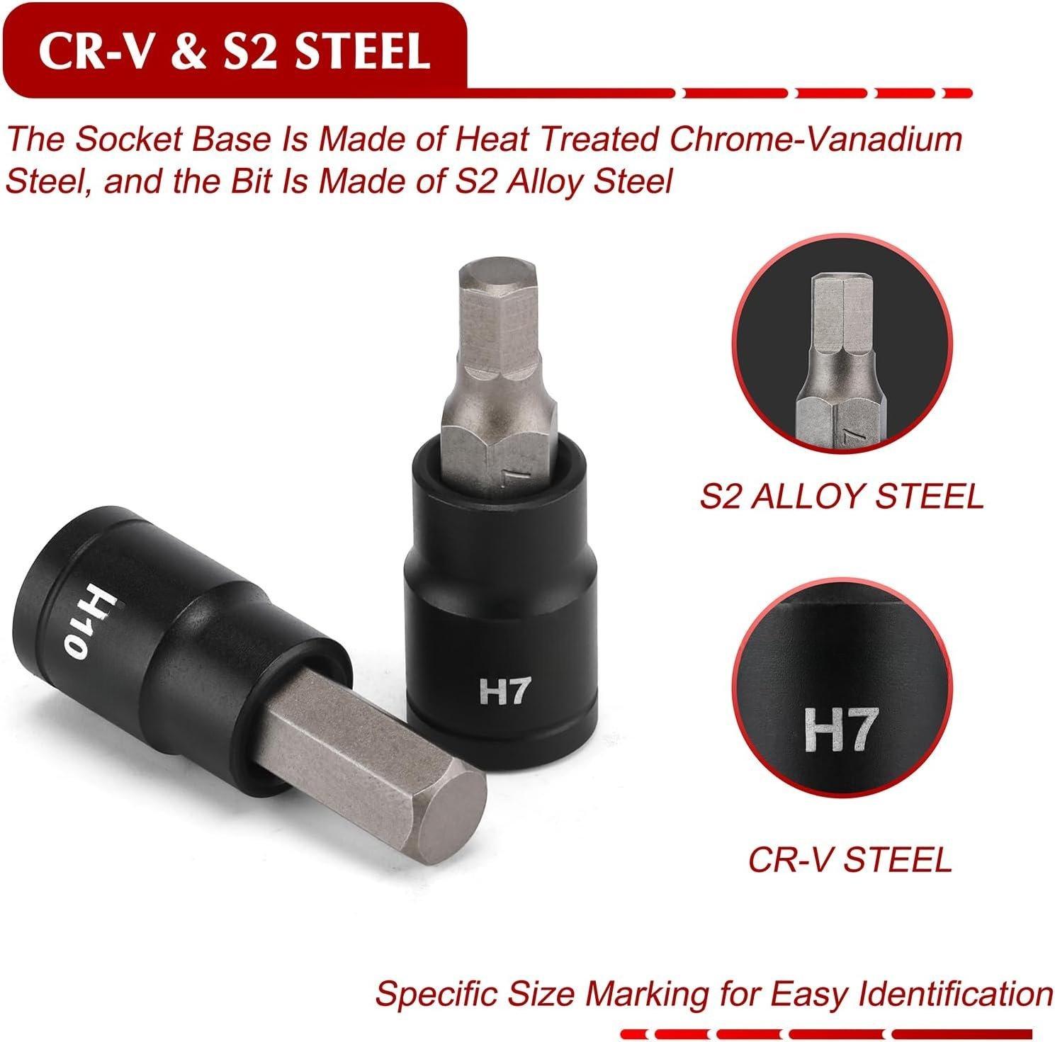 71- Torx Bit & Hex Bit Socket Set, Master SAE/Metric, 1/4", 3/8" and 1/2" Drive, S2 and CrV Steel, Includes E4-E24, Socket/Drill Adapter 71- Torx Bit & Hex Bit Socket Set, Master SAE/Metric, 1/4", 3/8" and 1/2" Drive, S2 and CrV Steel, Includes E4-E24, Socket/Drill Adapter