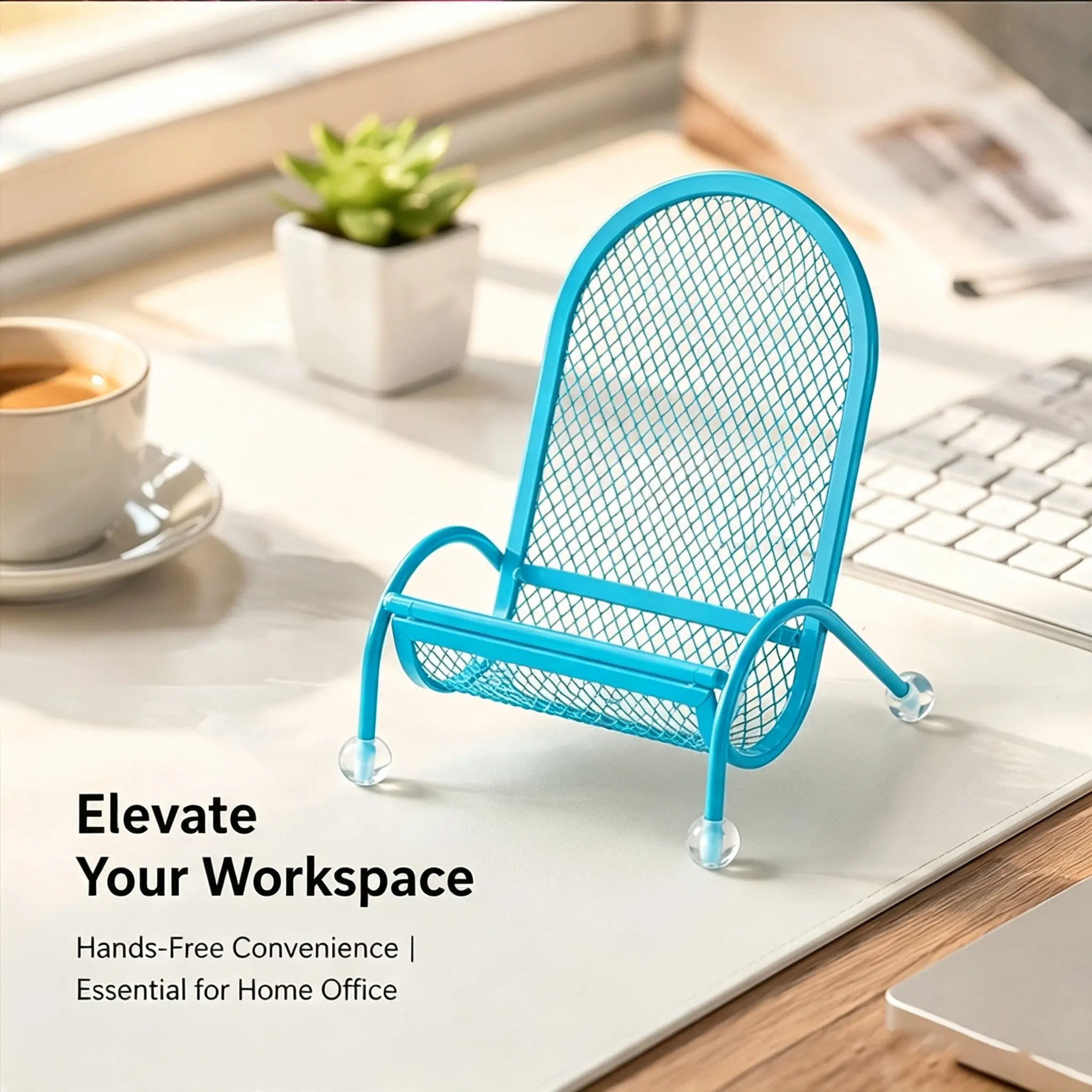 Cute Mini Chair Shaped Metal Mesh Phone Stand, Universal Anti-Slip Desktop Cell Phone Holder, Stable Weighted Lazy Desk Mount Compatible with iPhone Android All Smartphones, Colorful Decor Phone Holder for Office Bedroom Home