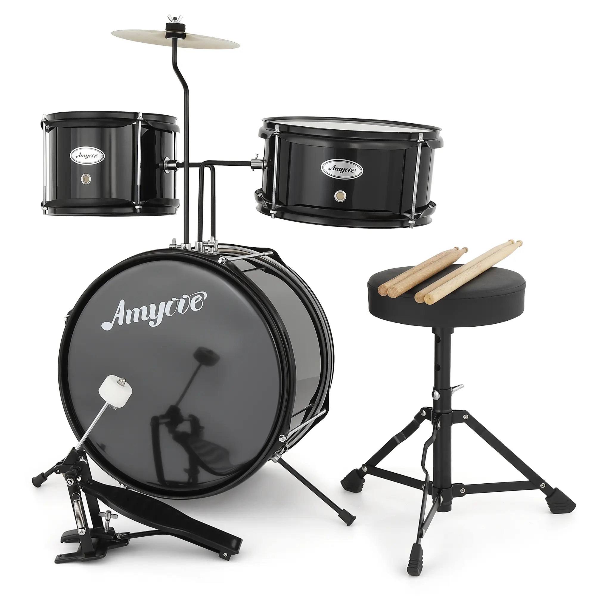 3-Piece Beginner Drum Set for Kids – Junior Percussion Kit with Bass Drum, Snare, 8" Suspended Cymbal, Drumsticks, Pedal & Drum Throne – Ideal Starter Musical Instrument – Yellow