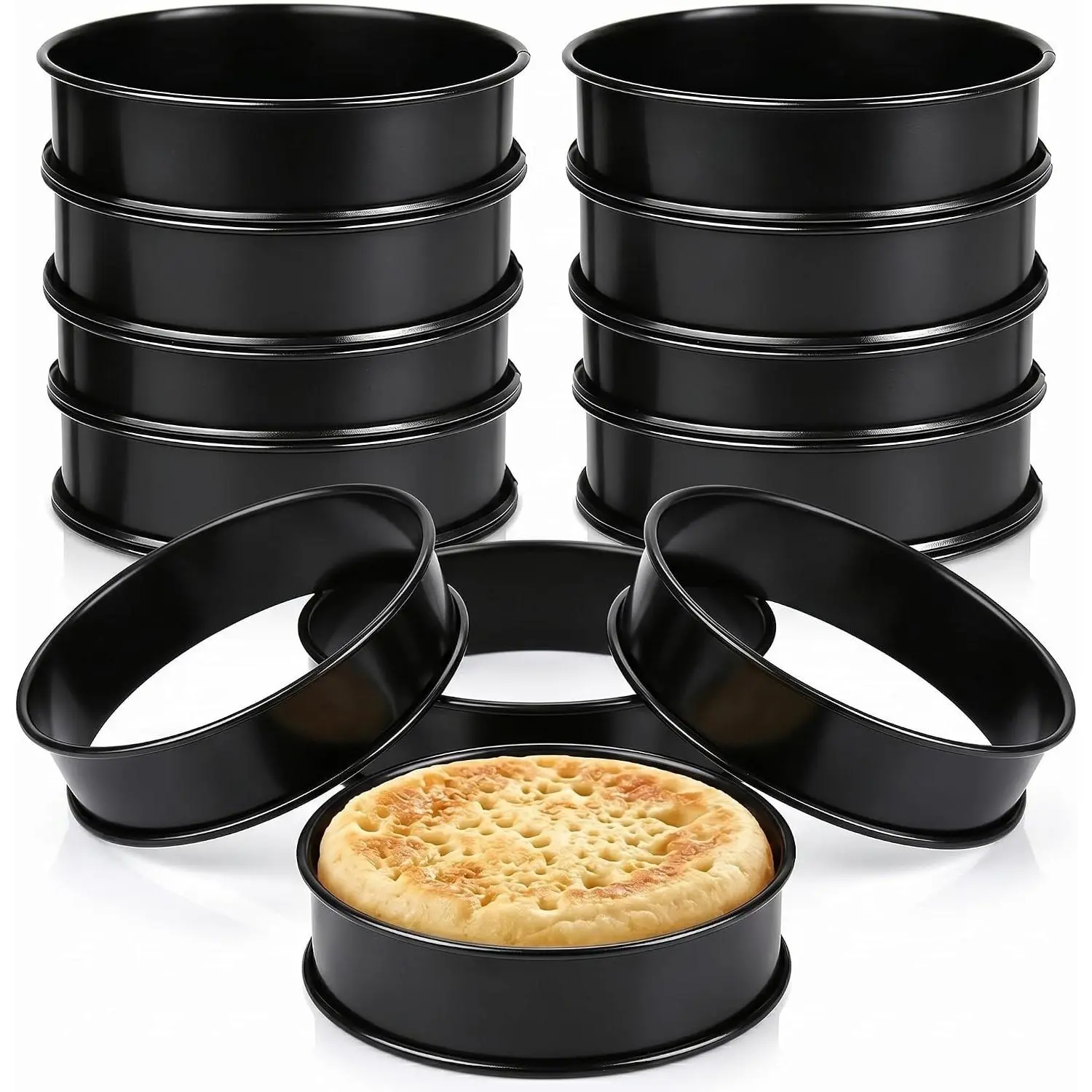 12Packs Crumpet Rings Nonstick 4 Inch English Muffin Ring Stainless Steel Double Rolled Tart Rings Metal Pastry Cookie Baking Ring Molds