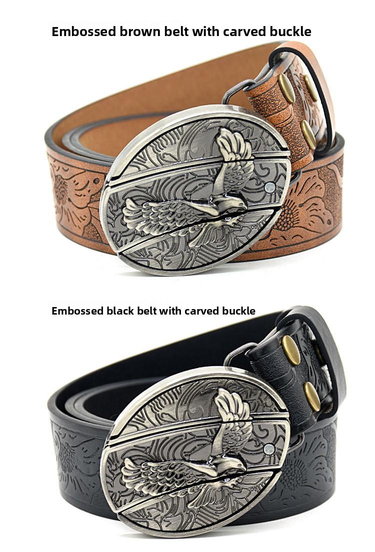 Men's belt, featuring embossed patterns, smooth buckle, personalized student fashion prints and engraved designs