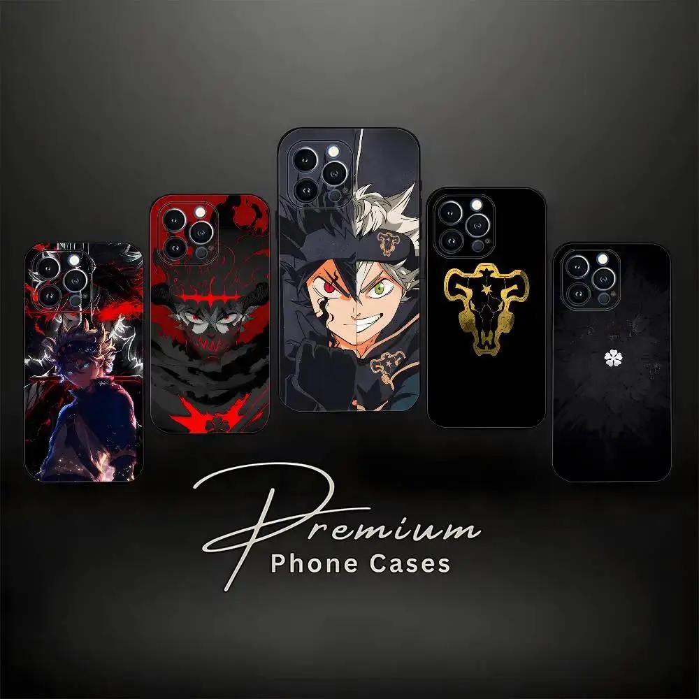 Black C-Clover A-Asta Phone Case For iPhone 17,16,15,14,13,12,11 ,Pro Max,Soft Silicone Black Cover