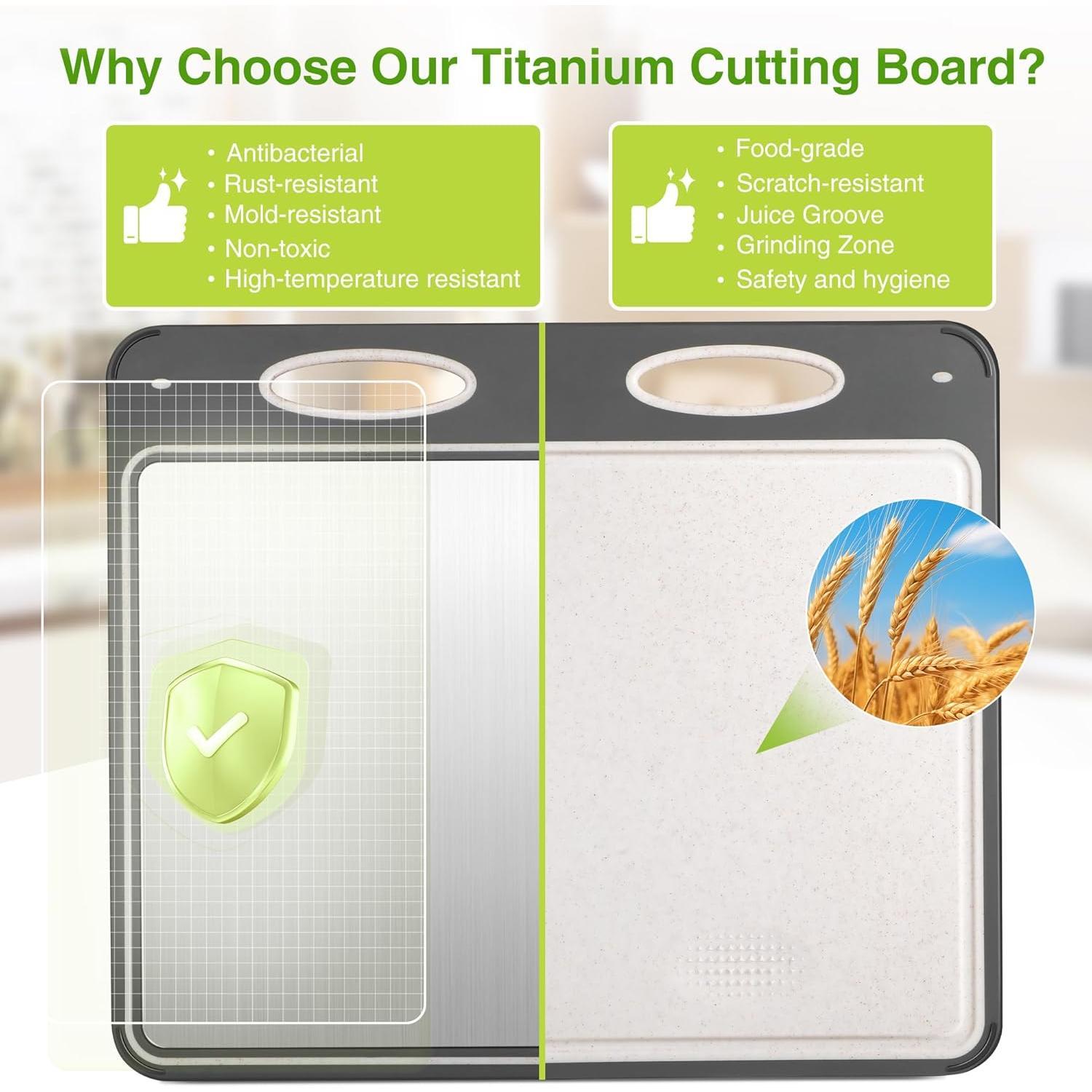 Titanium  Boards for Kitchen - Katuchef Non  Double Sided Metal for Meat/Fish & Wheat Straw PP for Fruits/Vegetables, Dishwasher Safe, Hygienic, Pure Titanium Easy Clean Chopping Board