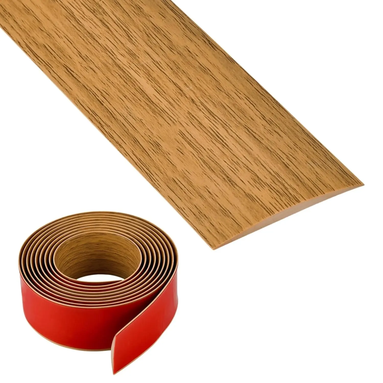PVC Vinyl Wood Grain Threshold Strip, 2" Wide Light Brown Self-Adhesive Floor Transition Divider, 3.28Ft for Floor Gaps Doorways Carpet