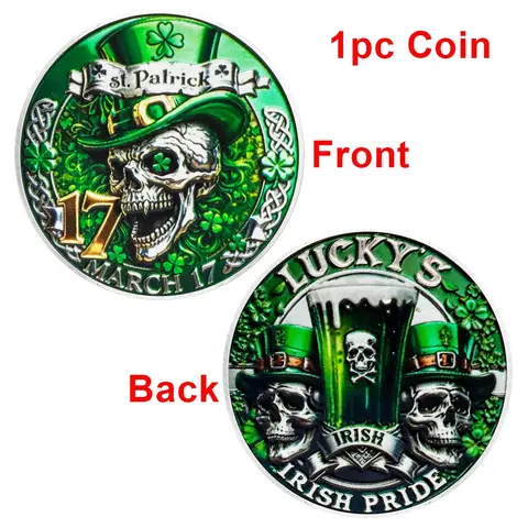 St Patrick's Day Coin, Lucky Skull Collectible Challenge Coin, Irish Pride Gift, Festival Decoration, Surprise Gift for Family Friends