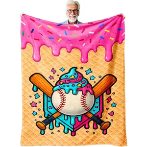 Baseball Ice Cream Drip Throw Blanket 50" x 60", Cozy Lightweight  Blanket for Couch Bed, Room Decor  for Boys  Teens, Birthday Christmas Get Well