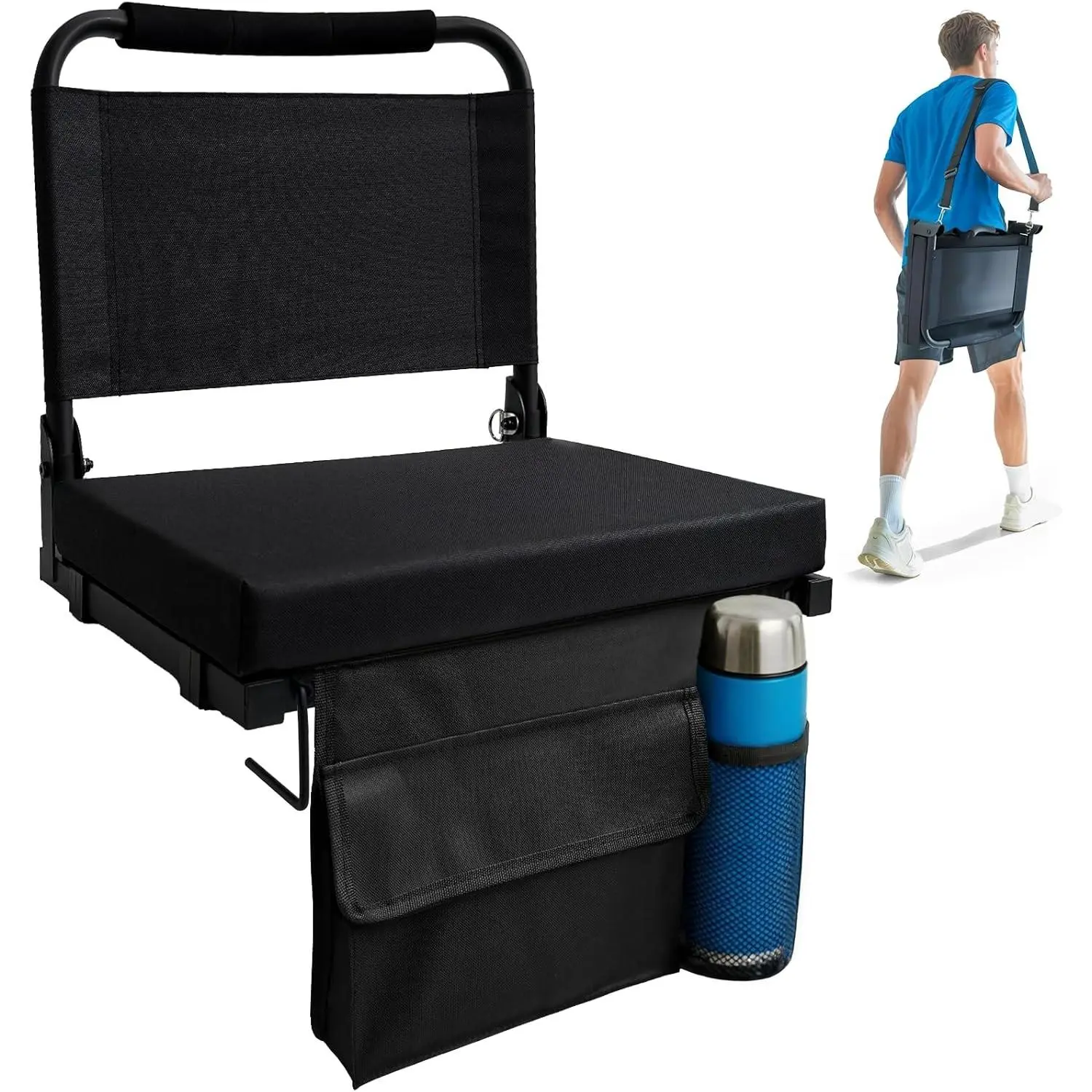 Folding Stadium Seats for Bleachers, Cushioned with Back Support and Shoulder Strap, Ideal for Sports Games and Outdoor Events