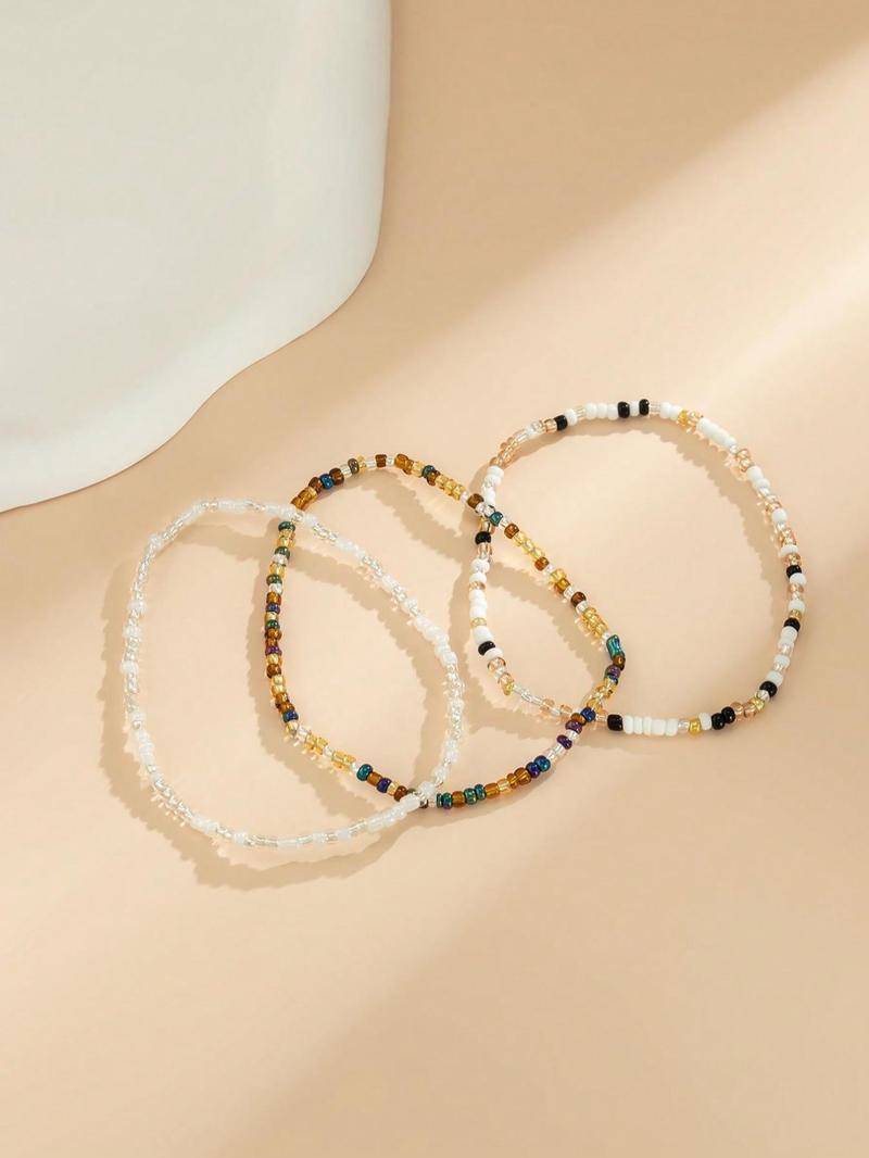 3pcs/set Boho Color Block Beaded Anklet, Fashionable Foot Jewelry For Women & Girls, Jewelry for Women, Trendy Jewelry 3pcs/set Boho Color Block Beaded Anklet, Fashionable Foot Jewelry For Women & Girls, Jewelry for Women, Trendy Jewelry