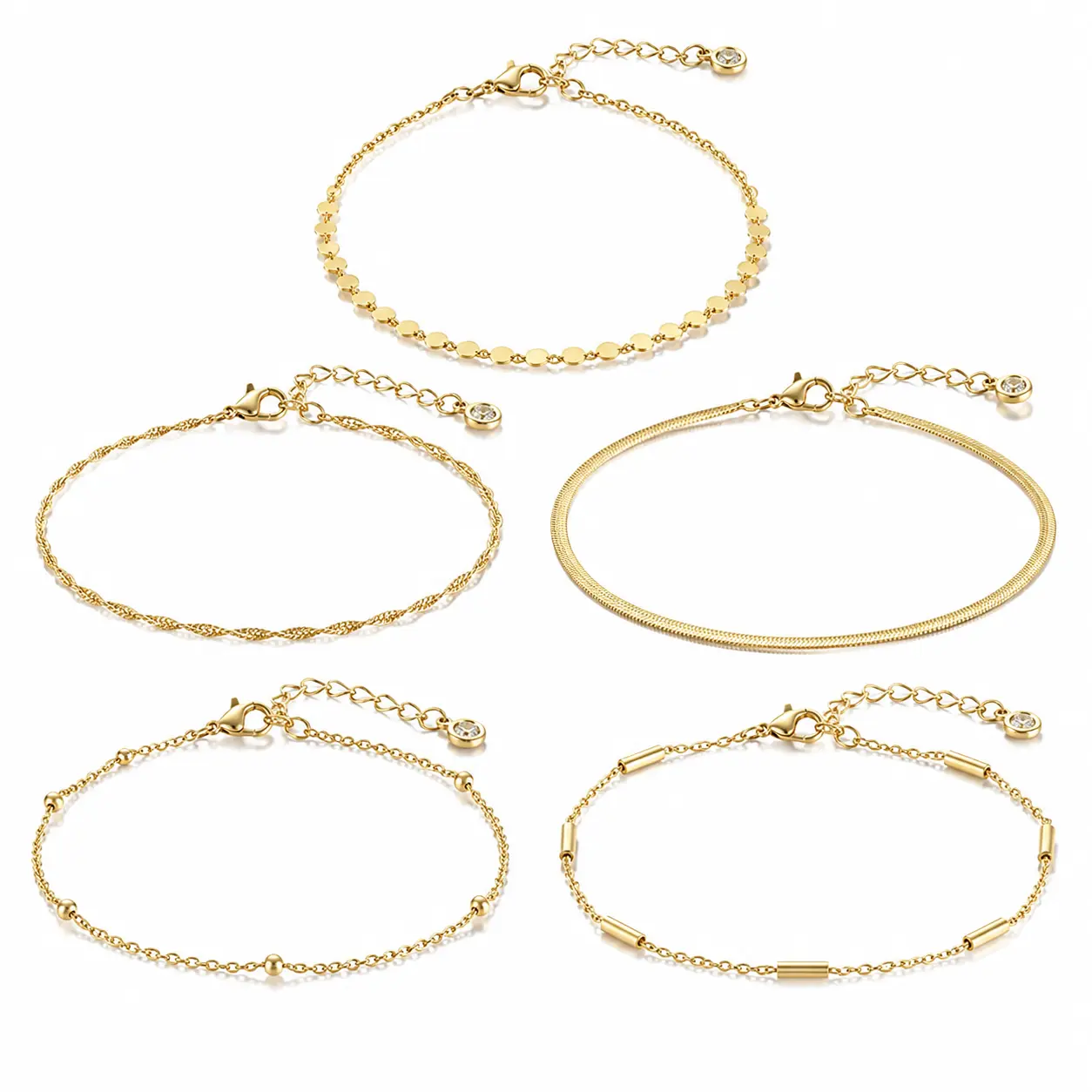 Gold Layered Bracelet Set for Women, Dainty Stackable Chain Bracelets, Elegant Everyday Jewelry