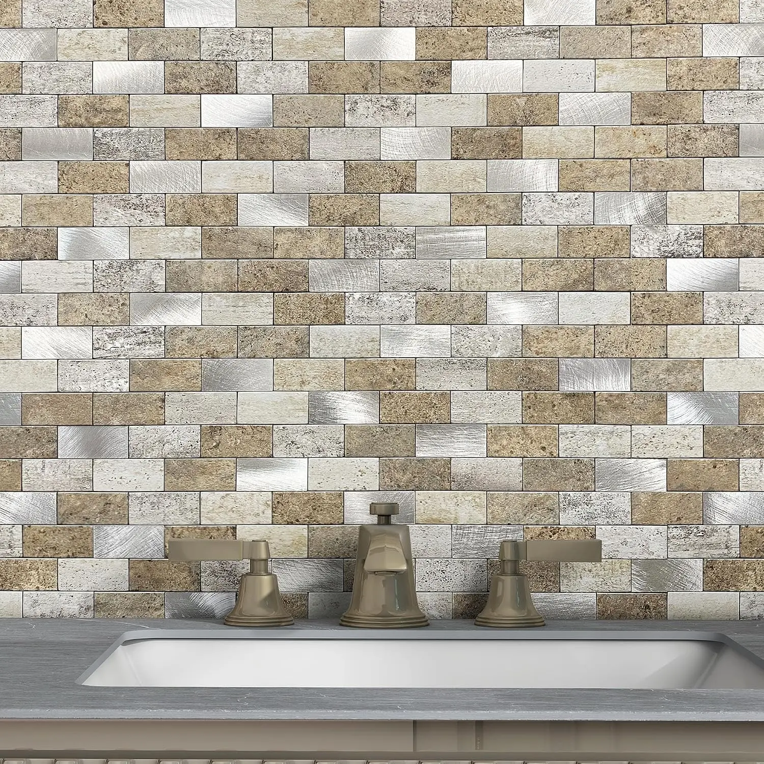 Peel and Stick Brick Backsplash for Kitchen, Splash for Bathroos Walls Tiles (10sheets,Castle Brown)
