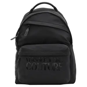 Versace Jeans Couture Solid Black Polyester Backpack for Men with Rubberized Logo