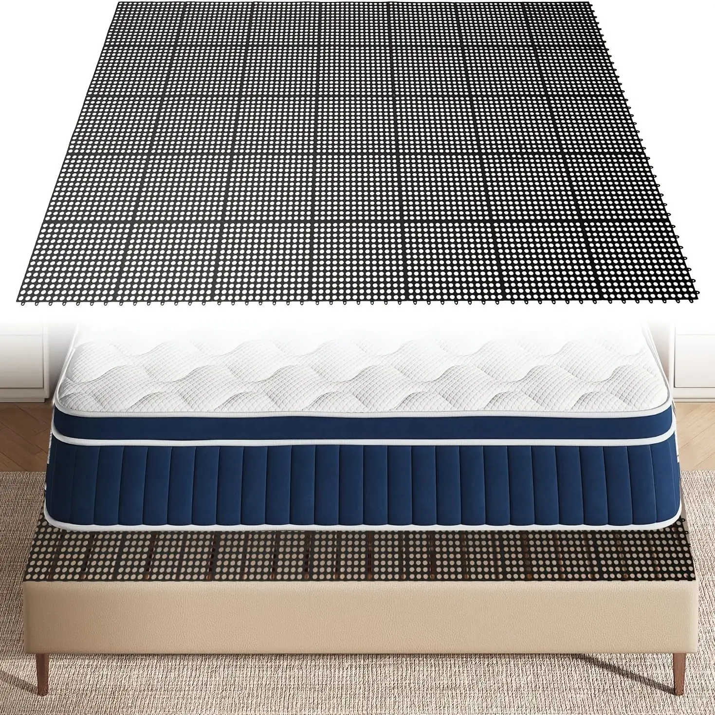 35pcs Plastic Ventilated Mattress Underlay Pad for RV Boat Camper - Queen 81" L X 59" W Interlocking Modular Design, Breathable Mesh Keeping The Bed Air Dry And Flow