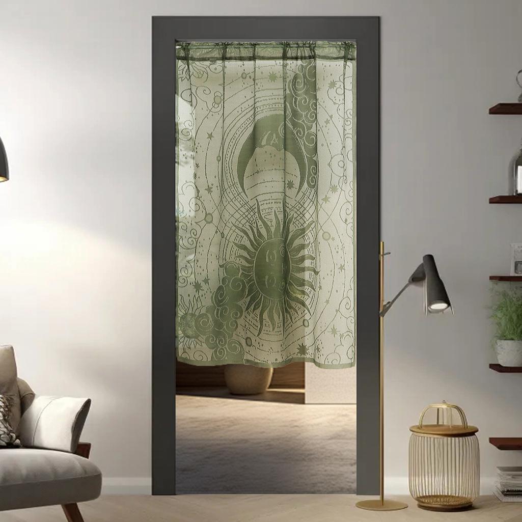 Sun & Moon Pattern Door Curtain, 1 Count Exquisite Lace Door Curtain, Home Decoration Curtain, Home Decor for Living Room Bedroom Hotel Salon