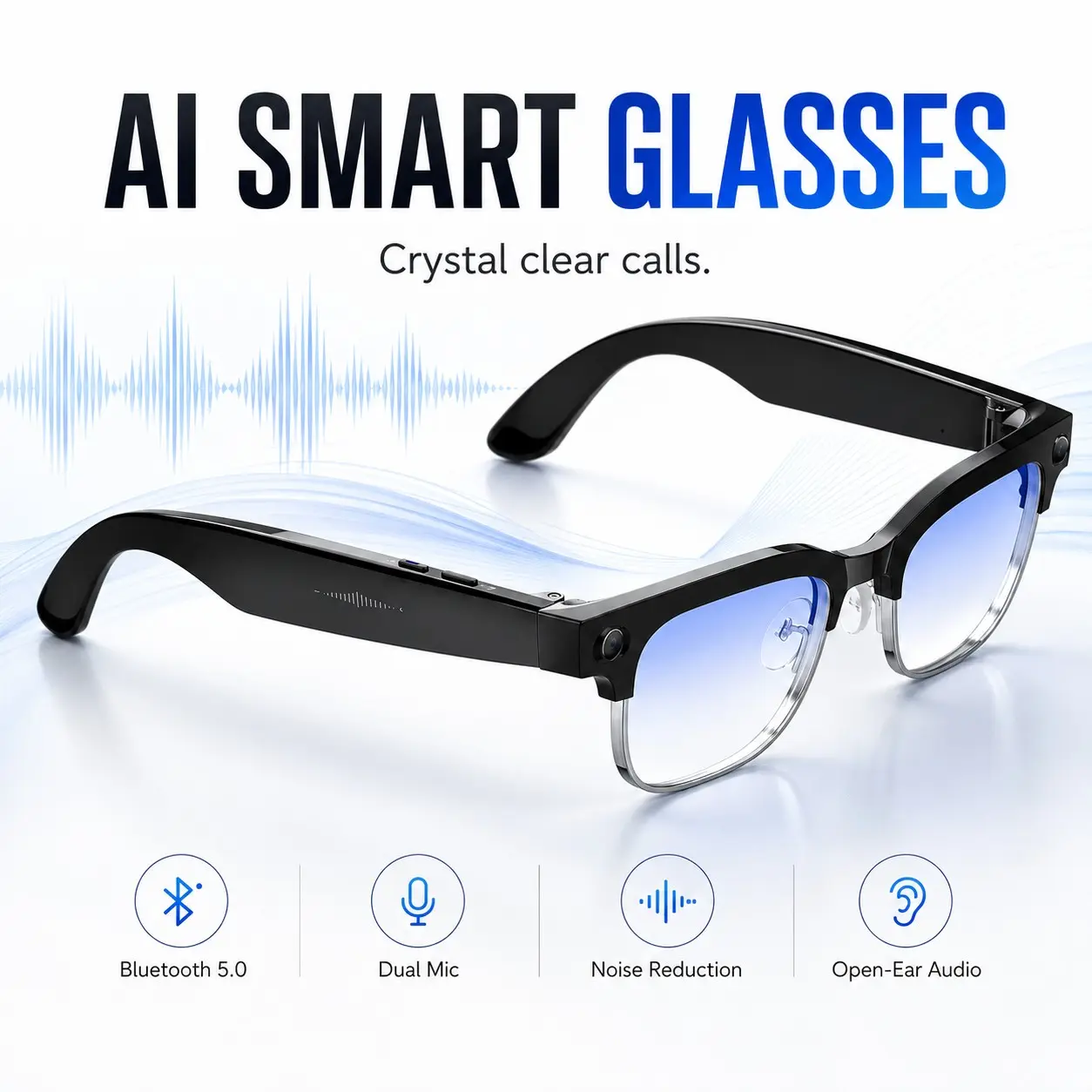 Travel Interpreter Glasses Lightweight smart eyewear for overseas cross-language communication, stabilized smooth video & photo capture, dual intelligent AI instant real-time translation, open ear hi-fi noise isolating call audio, IP66 all weather resista