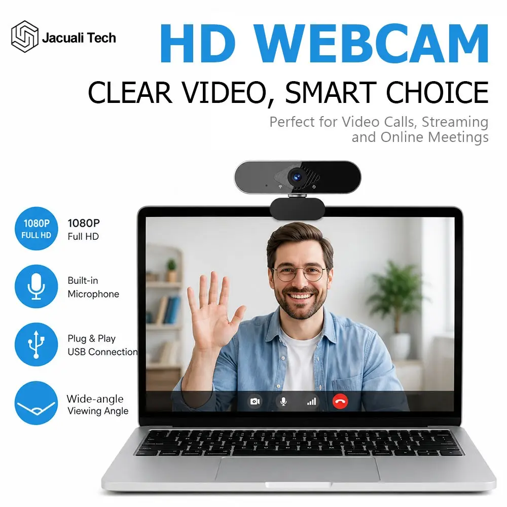1080P HD Wide Angle Webcam with Integrated Microphone, Plug & Play USB Camera for PC & Laptop, Ideal for Zoom, Video Calls, Streaming, Gaming