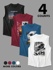 Men’s Tropical Coconut Palm Print Muscle Tank Top, Soft & Breathable Fabric, Relaxed Cut to Show Off Muscles, One Top Multiple Wears, Versatile Athleisure Streetwear Style. Perfect for Gym Training, Beach Vacations, Daily Commutes, Outdoor Hiking & Travel