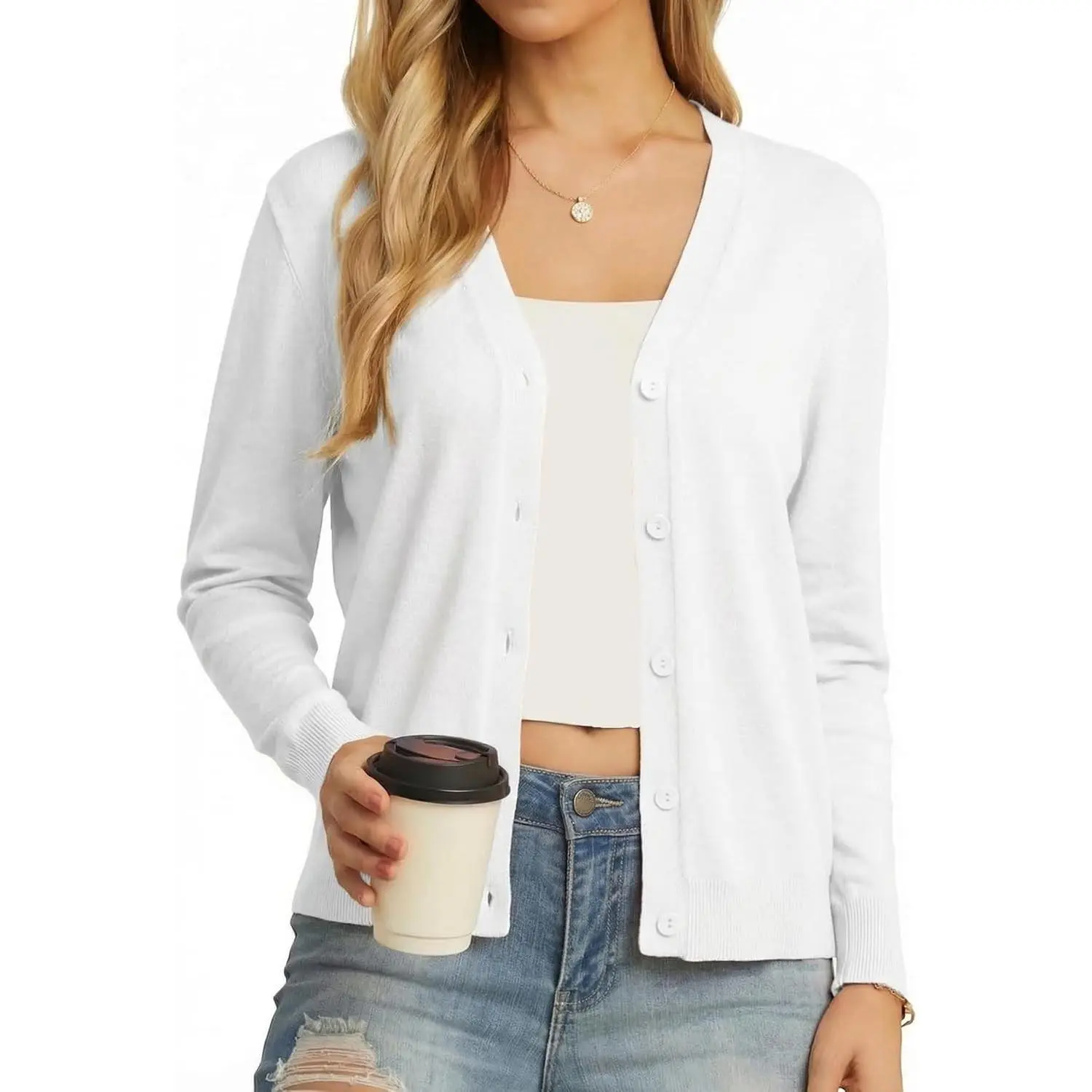 Womens Lightweight Long Sleeve Cardigan Open Front Sweater | V Neck Button Down Cardigans Sweaters, Soft Knitwear for Office Work, Casual Knitted Layering Piece