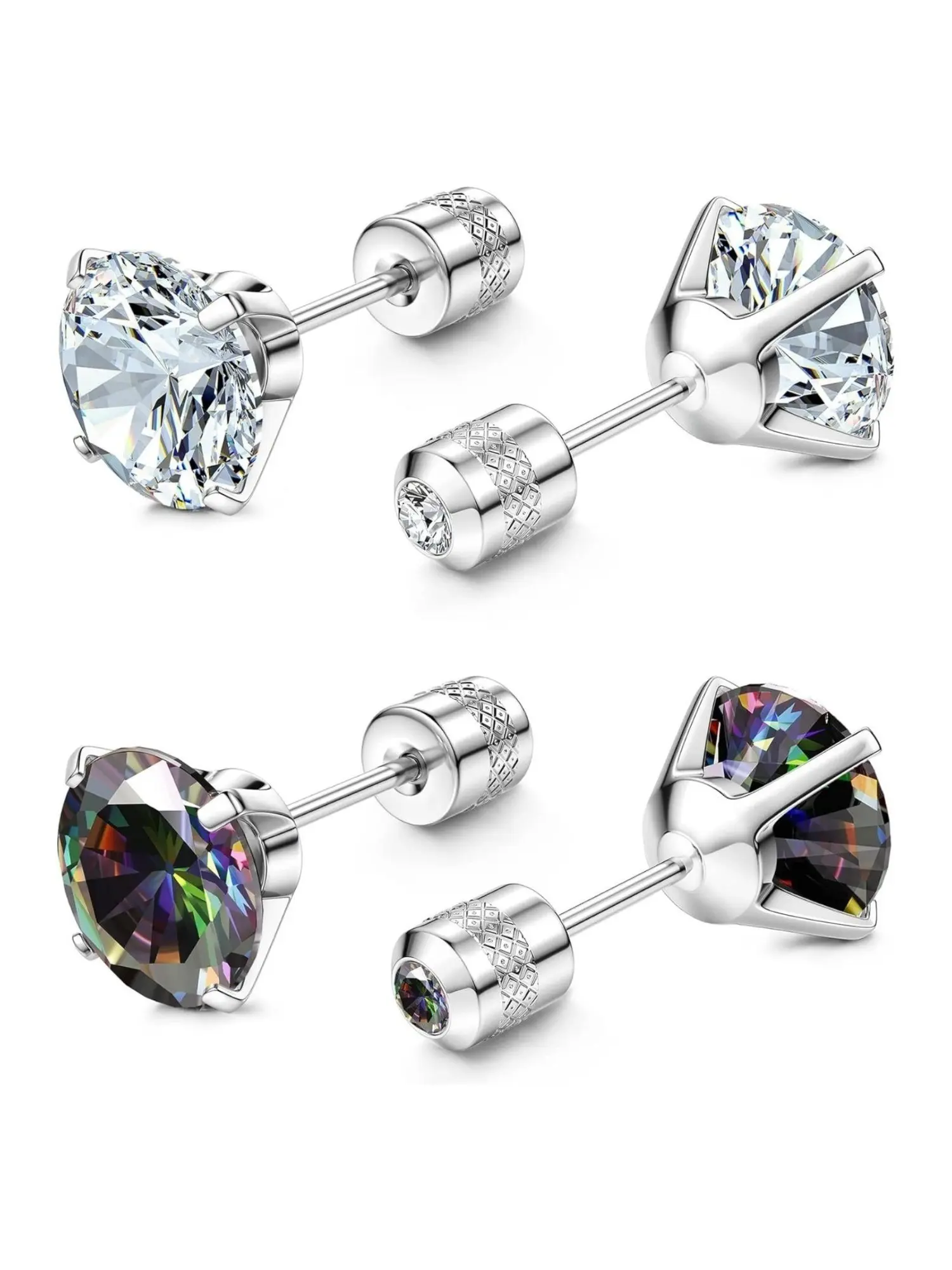 2 Pairs Titanium Stud Earrings for Men Women Hypoallergenic Surgical Steel G23 Implant Grade Titanium for Sensitive Ears Cubic Zirconia Screw Back Earrings Stud 3mm/4mm/5mm/6mm Casual Earrings Set Stud Earring Pack