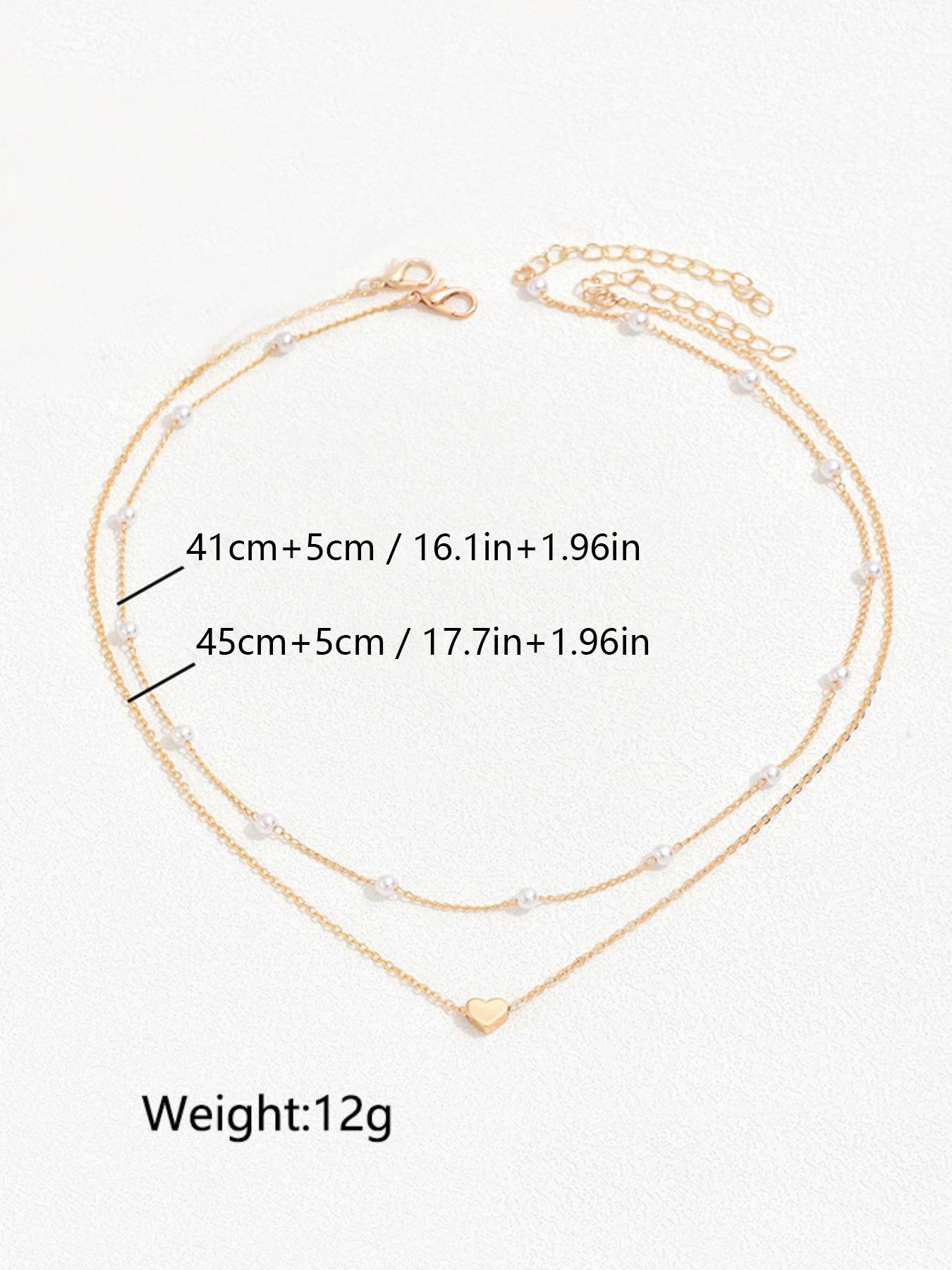 2pcs Women's Faux Pearl Heart Decor Chain Necklace, Daily Clothing Decor for Girl, Elegant All-match Fashion Accessories for Daily Wear, Without Box