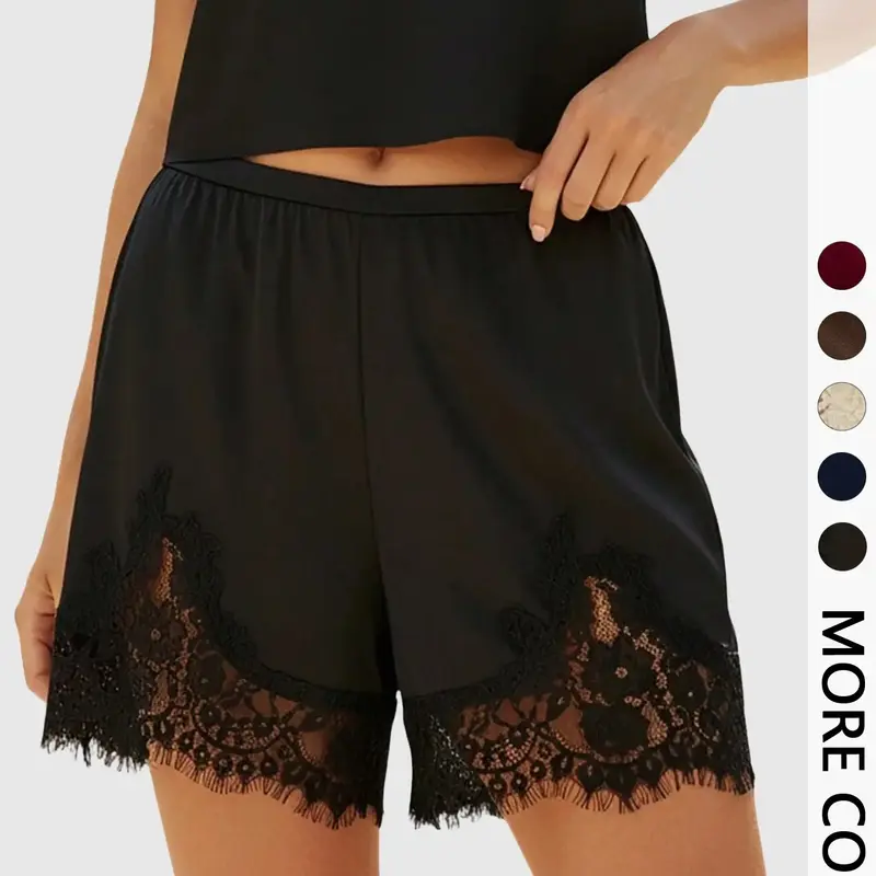 Women's Summer Lace Patchwork Shorts, Lightweight Breathable Comfort, Elastic Waist, Fit, Casual Home and Vacation Wear, Casual Fashion Bottoms