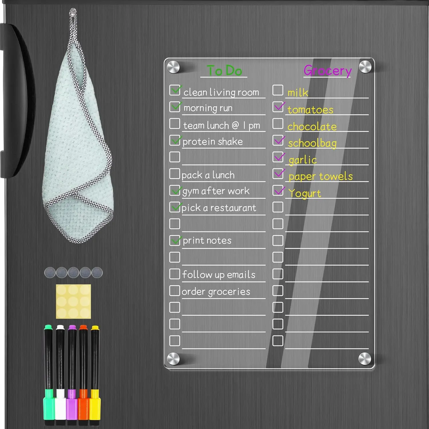 Dry Erase Board for Fridge, 12"X8" Clear   White Board,  Dry Erase  for Refrigerator,  Whiteboard with 5 Markers