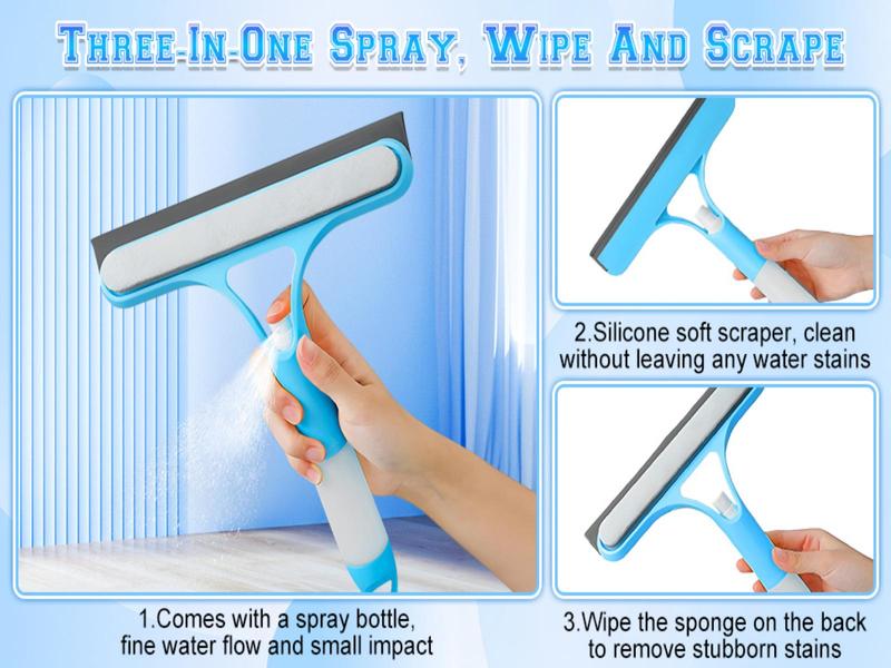 3 in 1 Spray Squeegee with Built-in Spray Bottle for Car Home Windows Mirrors White Blue Yellow Window Cleaner Tool with Integrated Sprayer for Spot Cleaning
