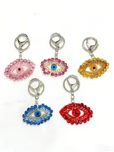 Colorful Rhinestone Hollow Out Devil Eye Keychain, Turkish Evil Eye Water Drill Bag Charm, Multicolor Rhinestone Eye Car Key Pendant