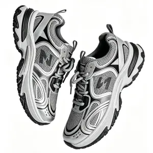 2025 New Trendy Metallic Silver Chunky Sneakers Mens Lightweight Platform Athletic Shoes, Non-Slip Casual Dad Shoes for Streetwear