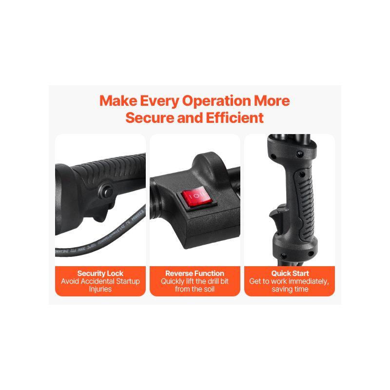 VEVOR Electric Post Hole Digger, 5.71 in Auger Bit with 1500W Powerful Motor, 140 RPM Alloy Steel Earth Auger Drill Bit with 10.24 in Extension Rod, for Post Hole Digging, Drilling Tree Planting