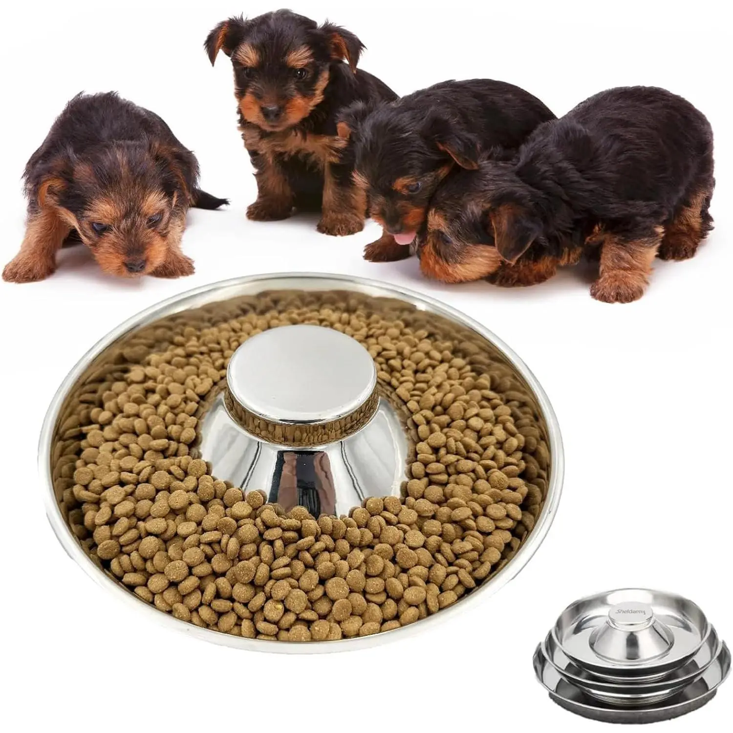 Puppy  Bowl, Stainless Steel Multiple Puppies Feeder, Dogs   and Water Bowls  Dish for Small, Medium and Large Dogs Pets