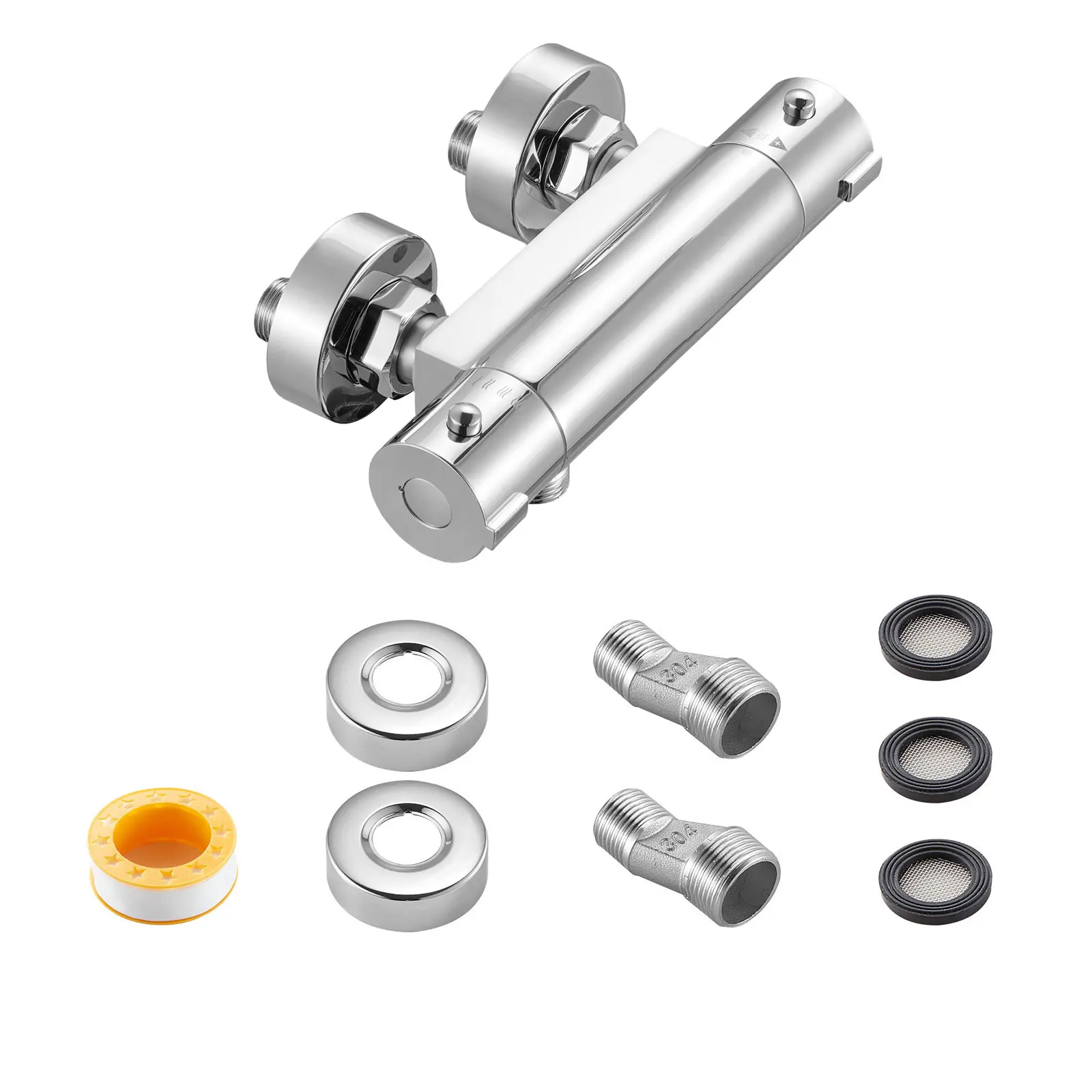 Thermostatic Shower Faucet Valve, 100℉ Secure Lock Thermostatic Shower Valve Trim Mixer, Hot Cold Water Showering Faucet Temperature Control Valves for Bathroom, RV, Leak-Proof & Chrome Plated