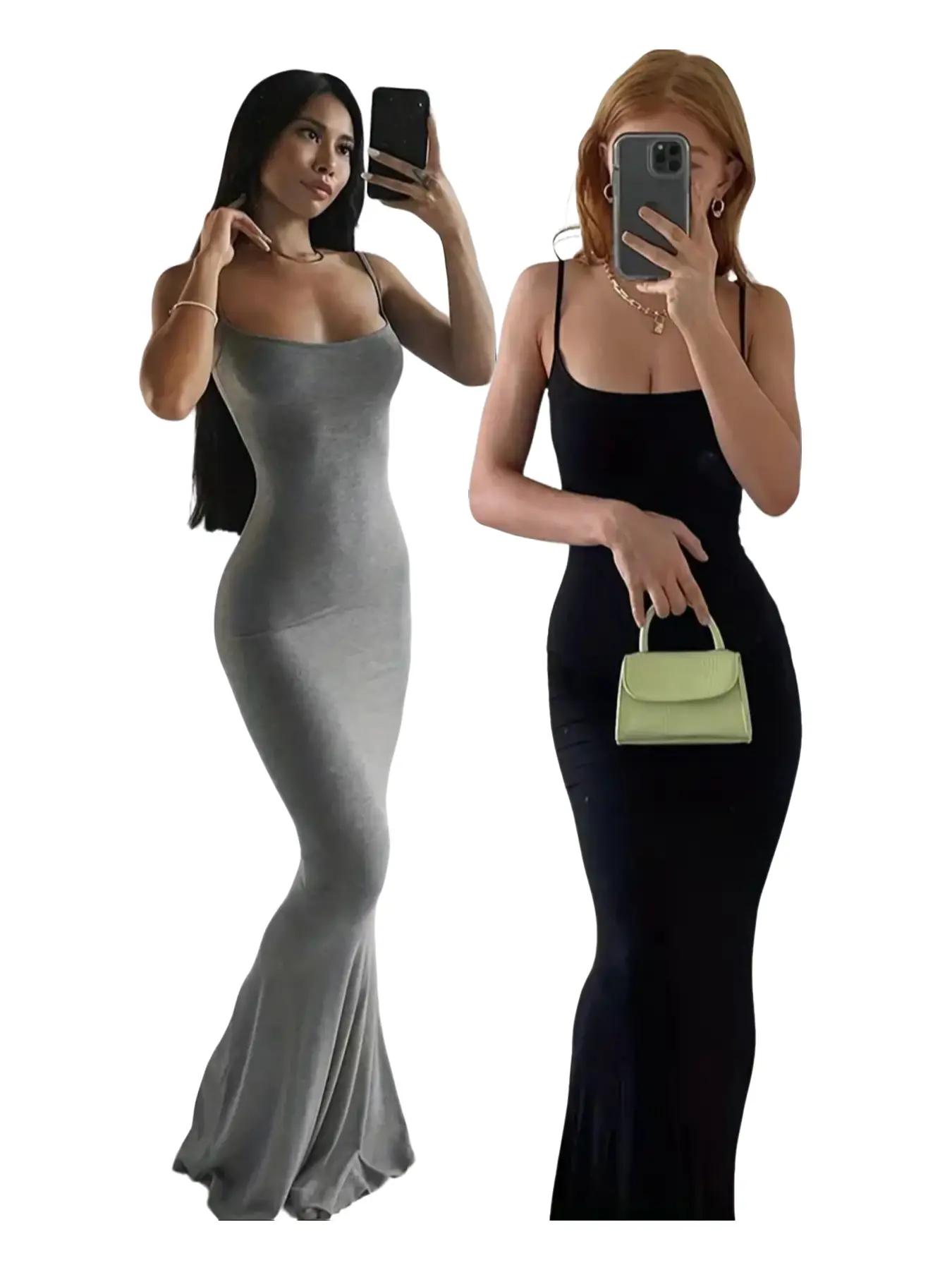 Women's Plain Scoop Neck Cami Mermaid Dress, Sleeveless Maxi Dress for Party Dating Wear, Ladies Clothes for All Seasons, Summer Outfits 2024