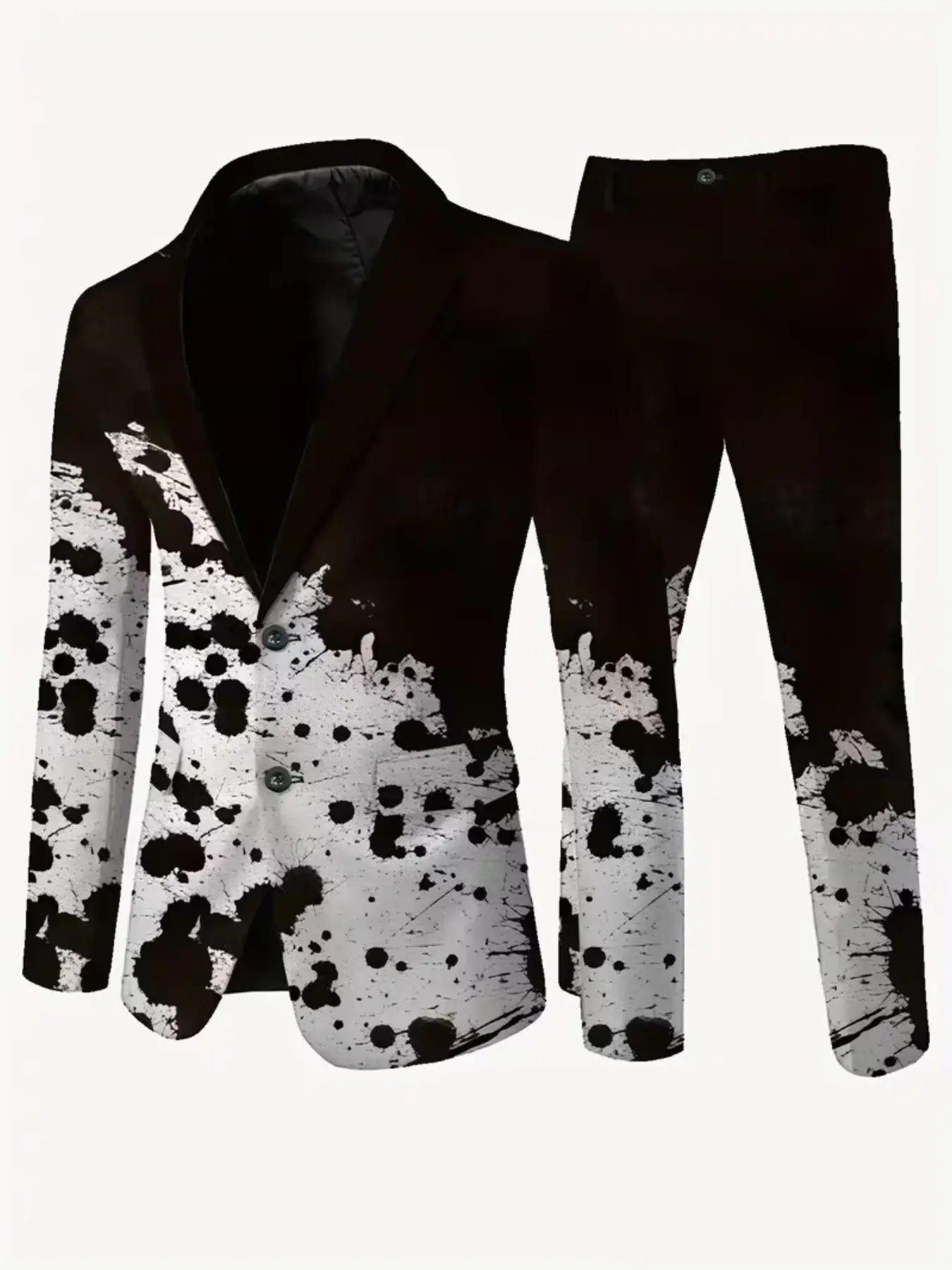Men's 2-Piece Artistic Ink Blot Print Suit Set, Casual Slim-Fit Long Sleeve Blazer & Pants, Party Stage Evening Wear