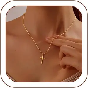 HAXIYA Cross Necklace for Women 14K Gold Plated/Sterling Silver Cross Necklace Dainty Tiny Layered Choker Cross Pendant Necklaces Faith Jewelry First Communion Gifts for Her ﻿