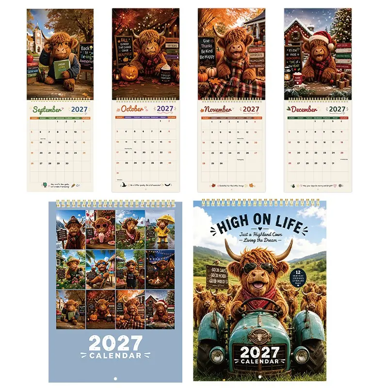 2027 Funny Highland Cow Wall Calendar, 12-Month Scottish Cow Planner, Positive Quotes, Rustic Country Decor, Office Gift, Christmas, Birthday