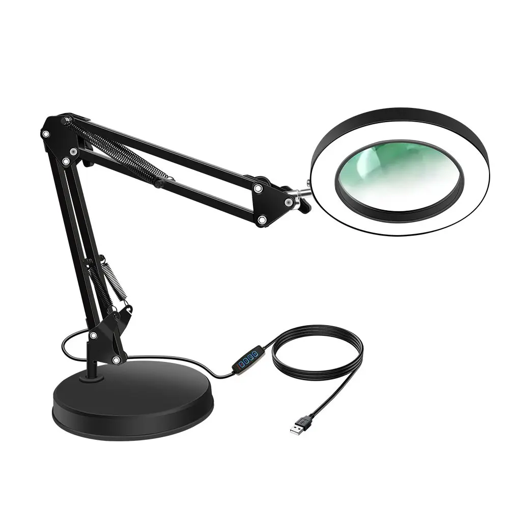 New Glass 10x Magnifier with Light and Stand, Adjustable LED Desk Lamp, Clip-On Design, Ideal for Art, Crafts, Sewing, Fine Work, Office Desk Accessories