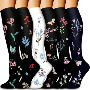 Compression Socks (6 Pairs), 15-20 mmHg Circulation Support Socks for Women, Athletic Running, Nurses