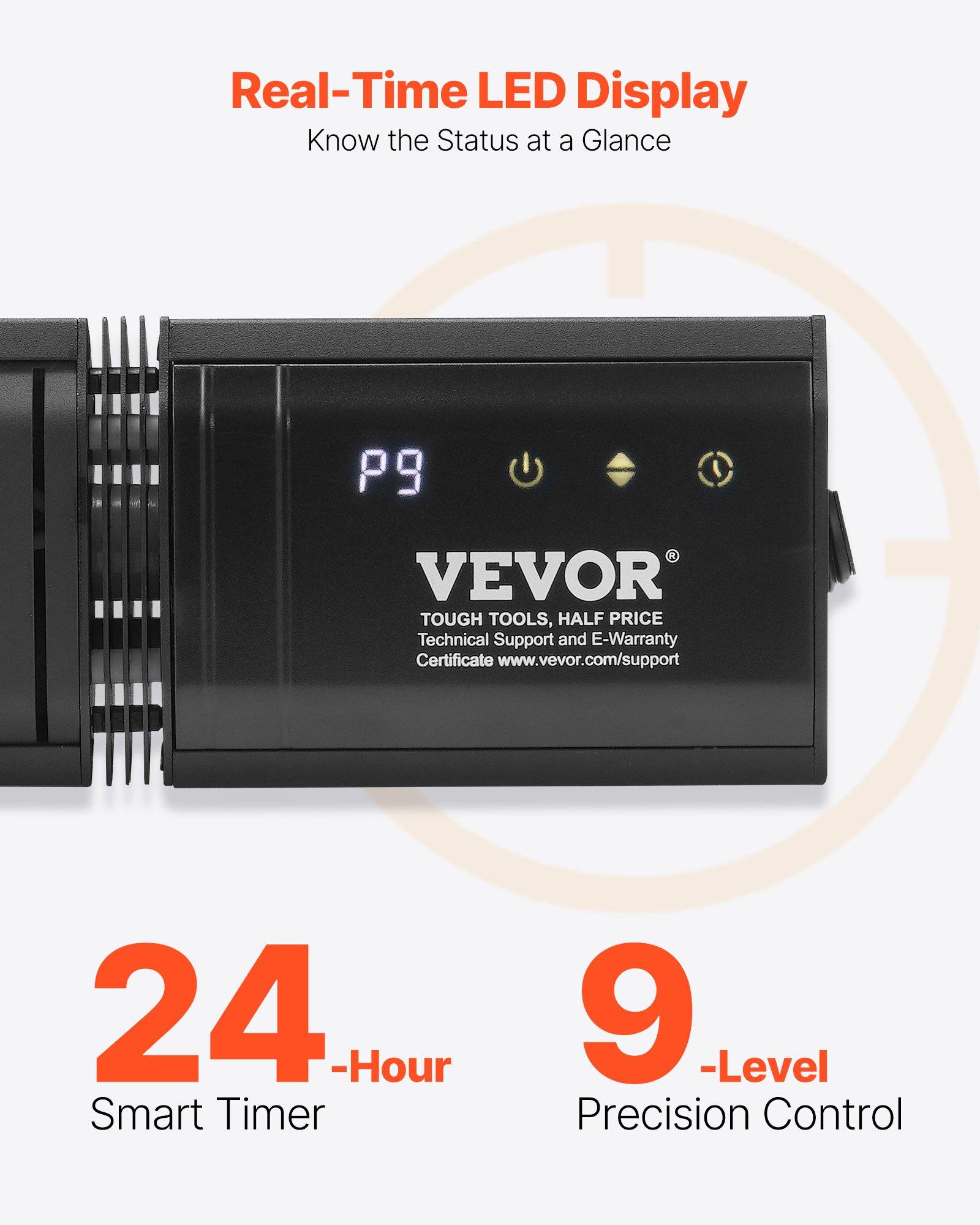 VEVOR Infrared Heater, 1500W Electric Space Infrared Carbon Heater with Remote Control & 9 Speeds & 24h Timer, for Porch,Patio,Dining Room,Studio,Backyard,Garage, Wall Mount Outdoor