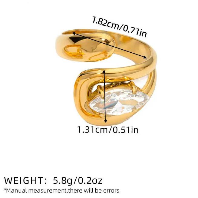 1pc 18K Gold Plated Geometric Line Zircon Open Ring for Women, Stainless Steel Adjustable Stackable Trendy Minimalist Statement Jewelry, Elegant Chic Birthday Holiday Anniversary Gift for Girlfriend Sister Bestie Gold-Plated Striped Couple Stacking