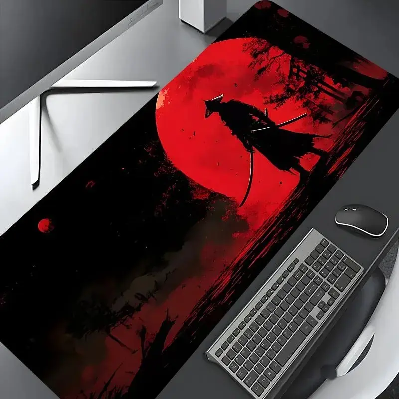 Cool Samurai Design Large Gaming Mouse Pad, Aesthetic Desktop Decoration Protection Pad, Non-slip Lock Edge Work Pad, Multi-size Mouse Pad, Desk Accessories Extended Large Gaming Desk Mouse Pad